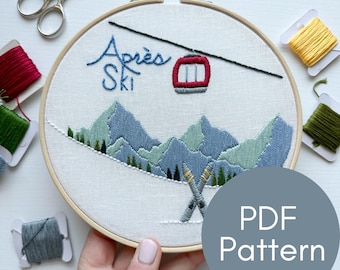 PDF Pattern, Après Ski, Winter Embroidery, Snowy Mountains, Embroidery Pattern