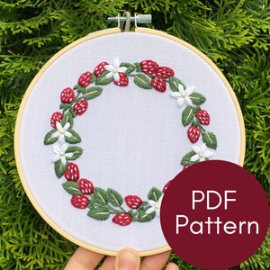 PDF Pattern, Strawberry Wreath, Embroidery Pattern, Summer Fruit