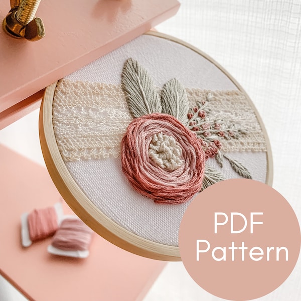 PDF Pattern, Lacy Rose, Embroidery Pattern, DIY Gift