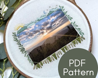 PDF Pattern, Nature Embroidery, 4x6" Frame, Mountain Range, Forest, Embroidery Pattern