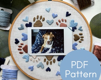 PDF Pattern, Paw Print Embroidery, Instax Mini Polaroid Frame, Photo Memory, Embroidery Pattern, Dogs, Pets