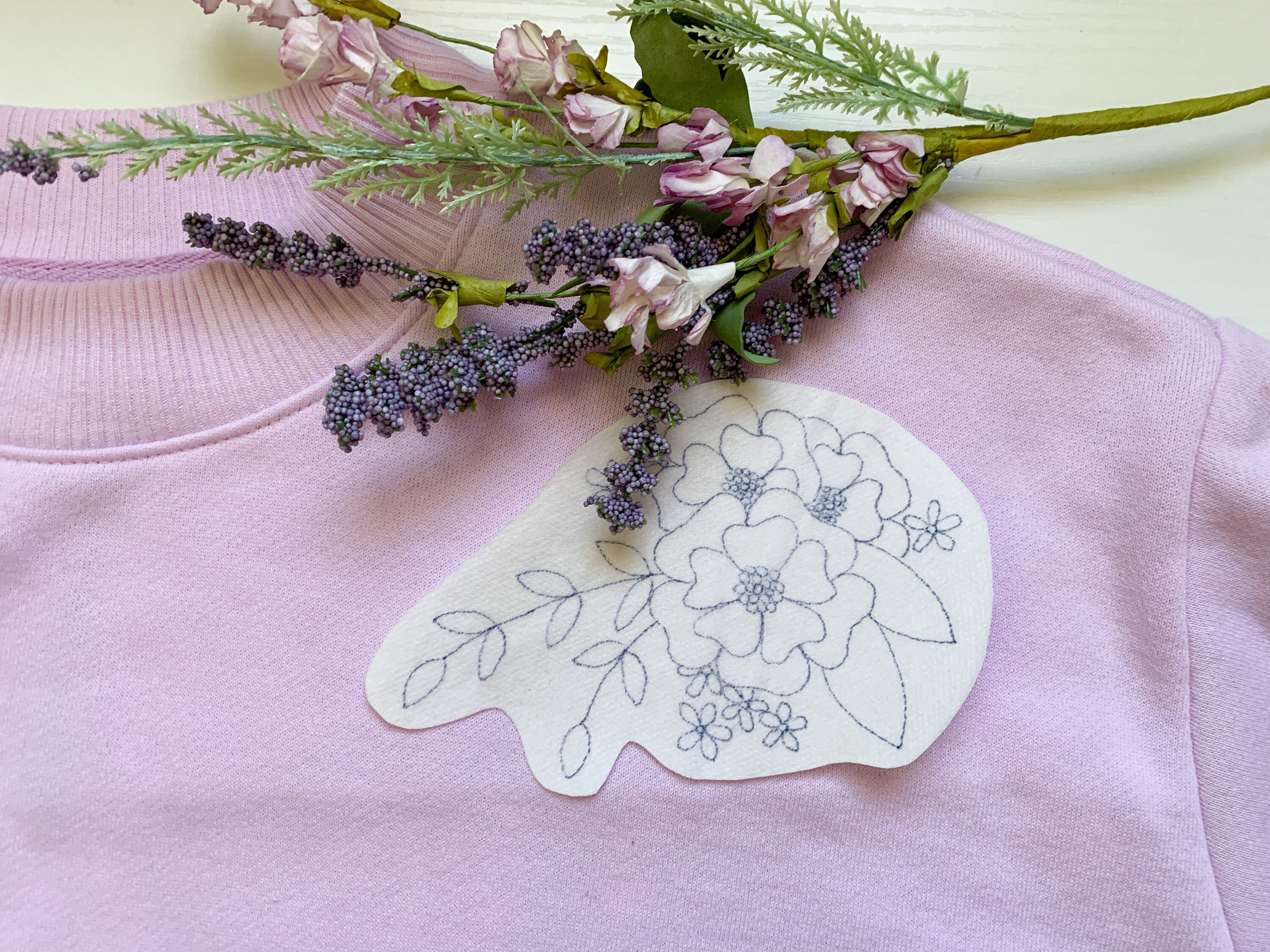 Floral Stick and Stitch Pattern, Embroidery for Clothing, Water Soluble,  Botanical Patch 