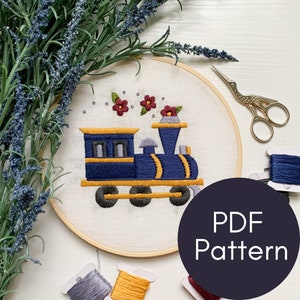 PDF Schnittmuster, Stickdatei Zug, Lokomotive, Kinderzimmer Dekor