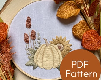 PDF Pattern, Pumpkin, Fall Embroidery, Autumn Design, Sunflower, Embroidery Pattern