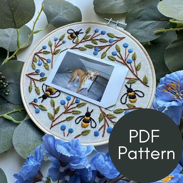 PDF-patroon, bijenborduurwerk, Instax mini-polaroidlijst, fotogeheugen, borduurpatroon, bosbessen