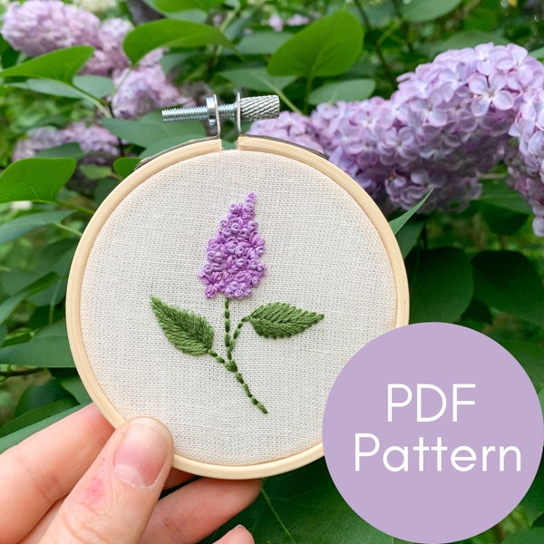 PDF Pattern, Lilac Embroidery, Purple Flowers, Video Tutorials, Embroidery Pattern