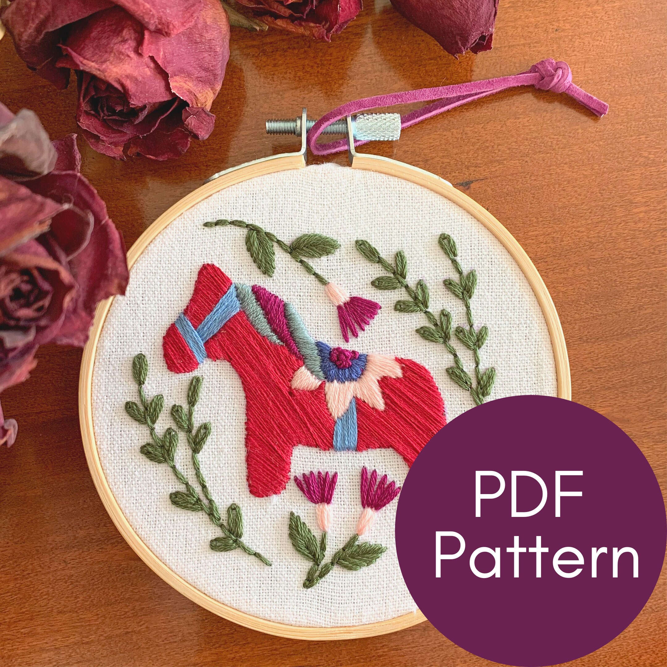 Swedish Dala Horse Hand Embroidery Pattern Horse Embroidery Etsy