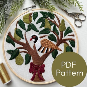 PDF Pattern, Partridge in a Pear Tree, Christmas Embroidery, Bird Craft ...