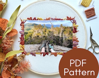 PDF Pattern, Autumn Leaves, 4x6" Frame, Embroidery Pattern, Photo Frame