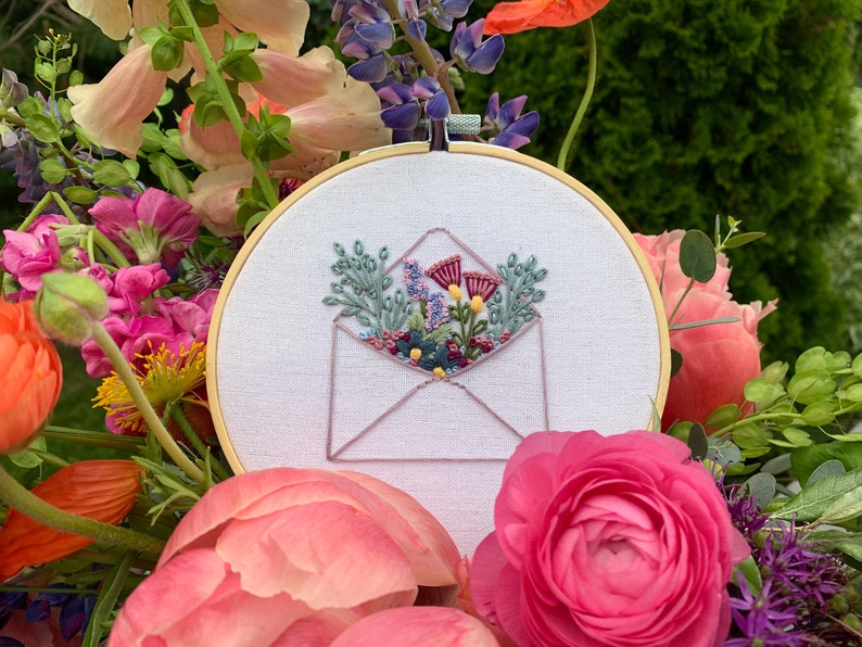 PDF Pattern, Floral Envelope, Embroidery Pattern, Stationery, Love Letter image 2