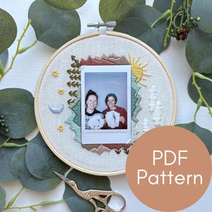 PDF Pattern, Nature Embroidery, Instax Mini Polaroid Frame, Photo Memory, Embroidery Pattern, Mountains