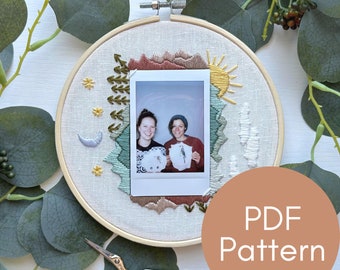 PDF Pattern, Nature Embroidery, Instax Mini Polaroid Frame, Photo Memory, Embroidery Pattern, Mountains