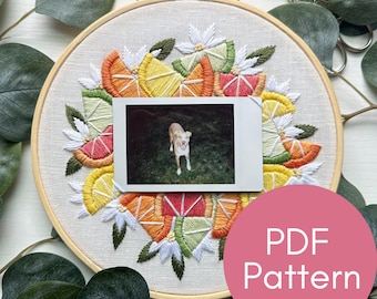 PDF Pattern, Citrus Fruits, Instax Mini Polaroid Frame, Photo Memory, Embroidery Pattern, Oranges, Lemons, Limes, Grapefruits
