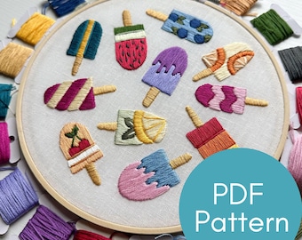 PDF Pattern, Popsicles, Embroidery Pattern, Summer Design, Dessert, Fruit