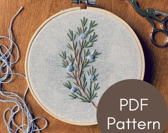 PDF-patroon, Juniper Branch, Borduurpatroon, Beginnersborduurwerk, Video-tutorials