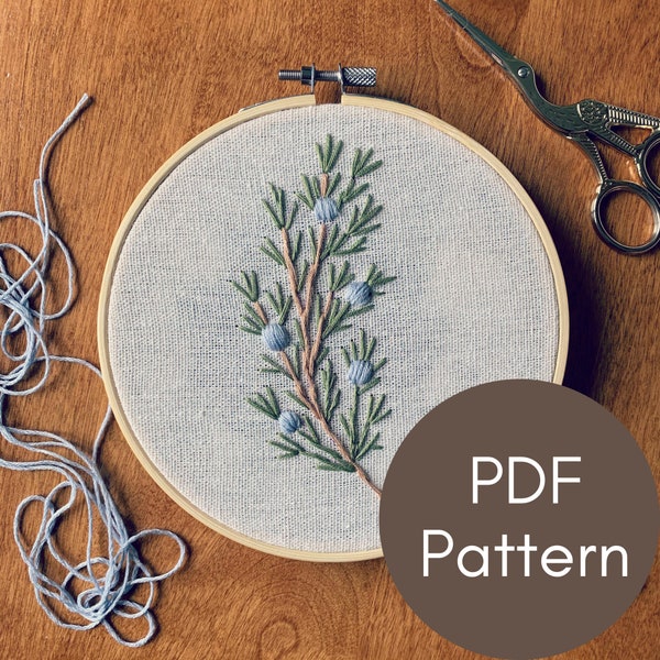 PDF-patroon, Juniper Branch, Borduurpatroon, Beginnersborduurwerk, Video-tutorials