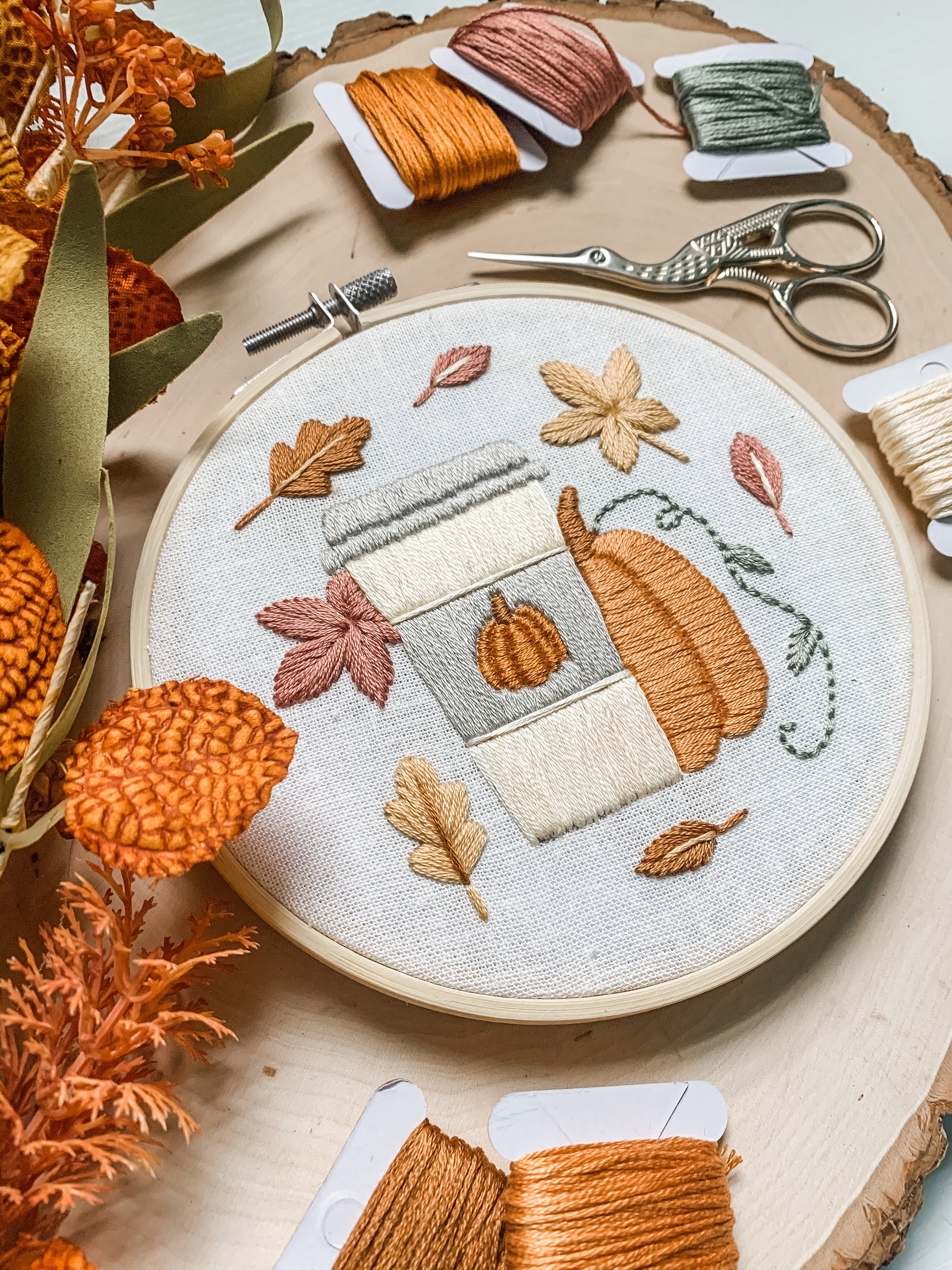 PDF Pattern, Pumpkin Spice Latte, Fall Embroidery, Embroidery Pattern ...