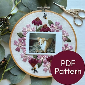 Patrón PDF, Bordado de Flores, Marco Polaroid Instax Mini, Memoria Fotográfica, Patrón de Bordado, Abejas