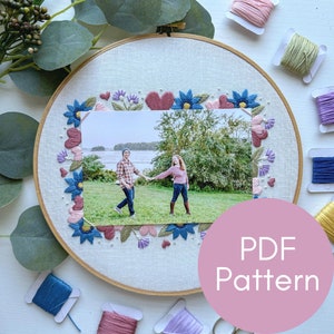 PDF Pattern, Valentine&#39;s Day Embroidery, 4x6 Frame, Photo Memory, Embroidery Pattern, Floral Gift