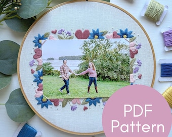 PDF Pattern, Valentine's Day Embroidery, 4x6 Frame, Photo Memory, Embroidery Pattern, Floral Gift