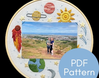 PDF Pattern, Space Embroidery, 4x6" Frame, Outer Space, Photo Frame, Nursery Decor, Embroidery Pattern