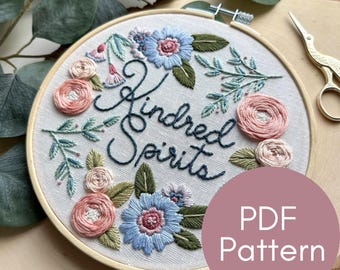 PDF Pattern, Kindred Spirits, Floral Embroidery, Roses, Friends