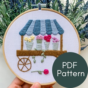 PDF Schnittmuster, Blumen Warenkorb Stickerei, Frühling Design, Stickmuster