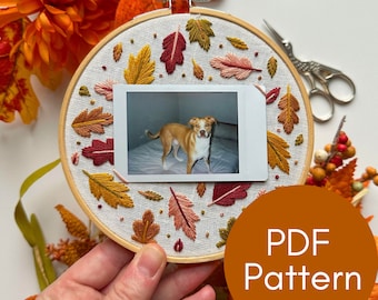 PDF Pattern, Fall Embroidery, Instax Mini Polaroid Frame, Photo Memory, Embroidery Pattern, Autumn Leaves