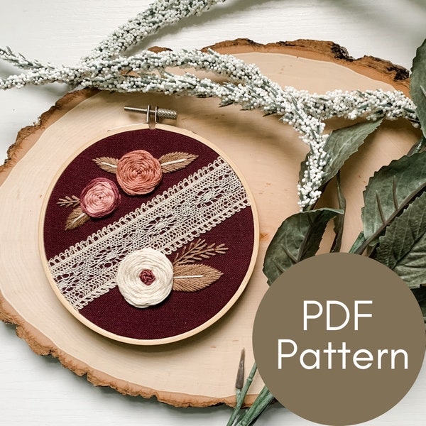 PDF Pattern, Roses, Floral Embroidery, Video Tutorials, Embroidery Pattern