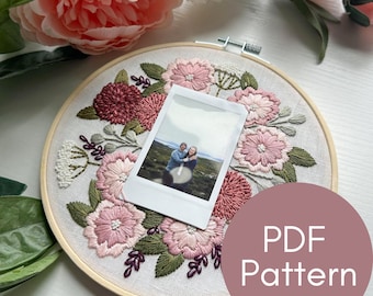 PDF Pattern, Flower Embroidery, Instax Mini Polaroid Frame, Photo Memory, Wedding Embroidery, Gift for Bride