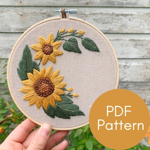 PDF Pattern, Sunflower Half Wreath, Embroidery Pattern, Summer