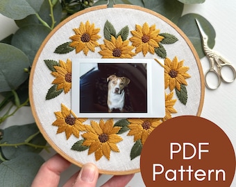 PDF Pattern, Sunflower Embroidery, Instax Mini Polaroid Frame, Photo Memory, Embroidery Pattern, Summer Flowers