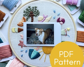 PDF Pattern, Beach Embroidery, Instax Mini Polaroid Frame, Photo Memory, Embroidery Pattern, Summer Vacation