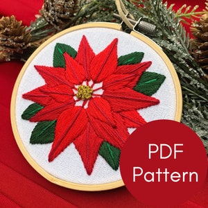 PDF-patroon, kerstpoinsettia-borduurwerk, vakantiebloemen, doe-het-zelfcadeau