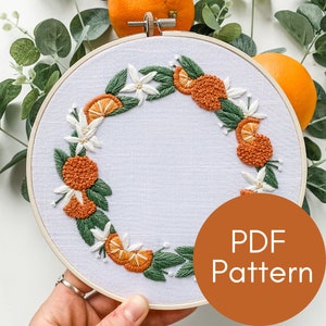 PDF Pattern, Orange Wreath, Embroidery Pattern, Citrus Design, Fruit Wreath