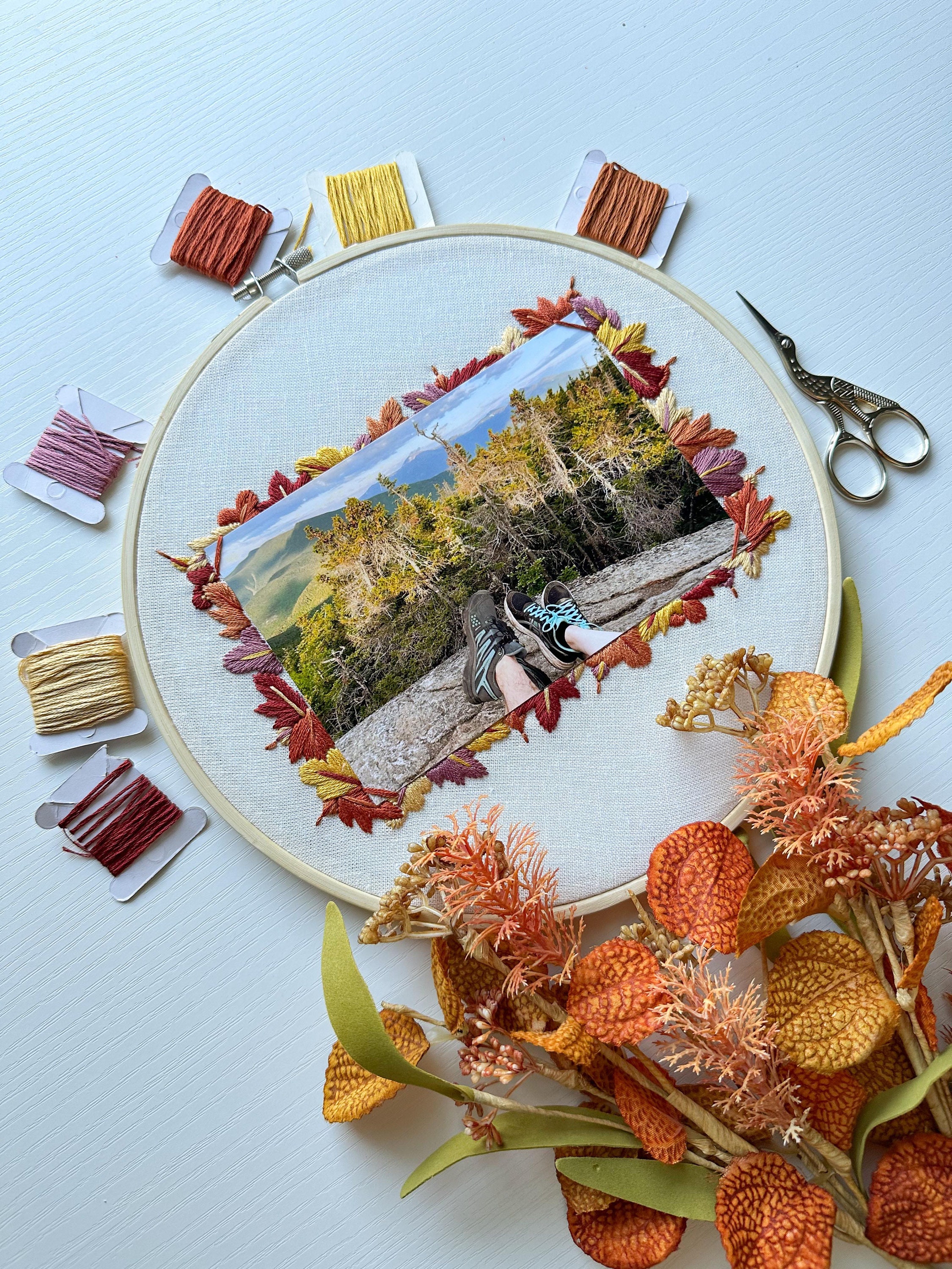 Photo Frame Embroidery Pattern PDF Pattern, Autumn Leaves, 4x6