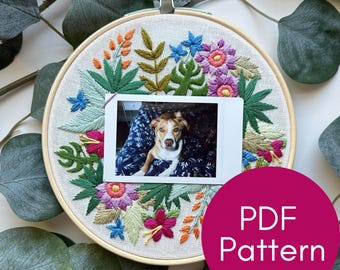 PDF Pattern, Tropical Plants, Botanical Embroidery, Instax Mini Polaroid Frame, Photo Memory, Embroidery Pattern, Summer Flowers