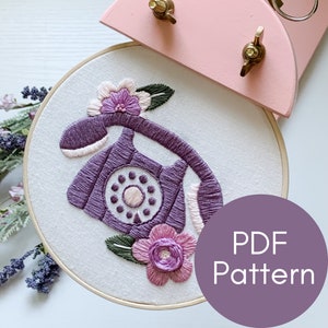 PDF Pattern, Retro Phone, Embroidery Pattern, Video Tutorials, Telephone
