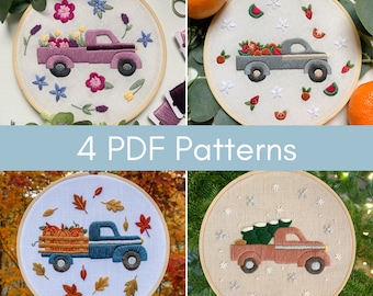 PDF Pattern, Pickup Truck, Embroidery Patterns, Four Seasons