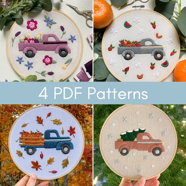 PDF Pattern, Pickup Truck, Embroidery Patterns, Four Seasons