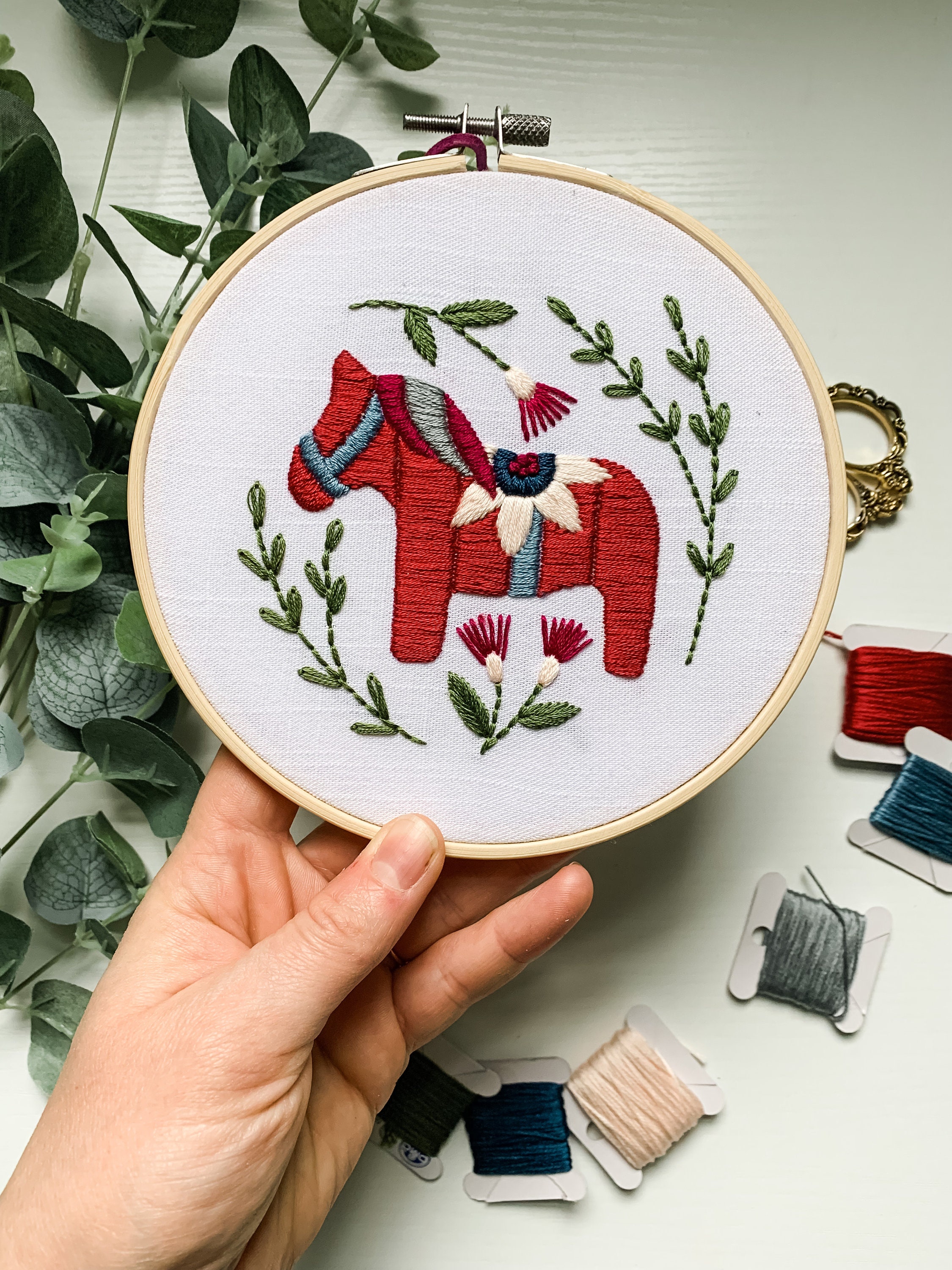 PDF パターン、スウェーデンのダーラ馬、刺繍パターン、馬の