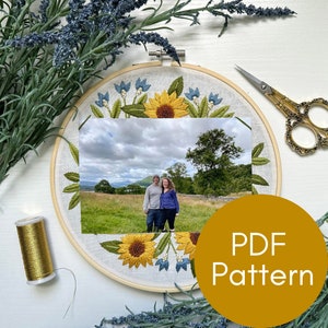 PDF Pattern, Sunflower Embroidery, 4x6 Frame, Photo Memory, Summer Flowers, Embroidery Pattern