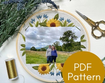 PDF Pattern, Sunflower Embroidery, 4x6 Frame, Photo Memory, Summer Flowers, Embroidery Pattern