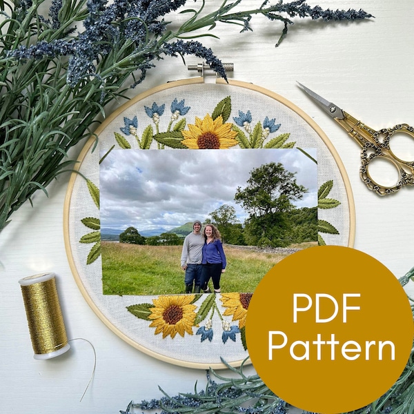 PDF Pattern, Sunflower Embroidery, 4x6 Frame, Photo Memory, Summer Flowers, Embroidery Pattern