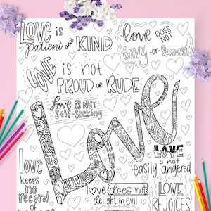 Giant Coloring Poster Love 1 Corinthians 13 Instant Download