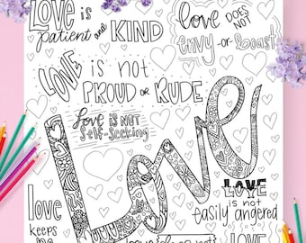 Giant Coloring Poster Love 1 Corinthians 13 Instant Download