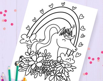 Unicorn Coloring Page for Unicorn Birthday Party, Printable Unicorn Party Favors