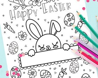 Easter Bunny Personalized Coloring Page Printable Instant Download 333