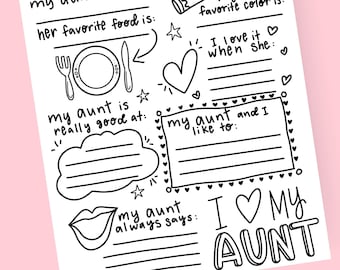 All About My Aunt Fill in the Blank Printable for Mother's Day 303