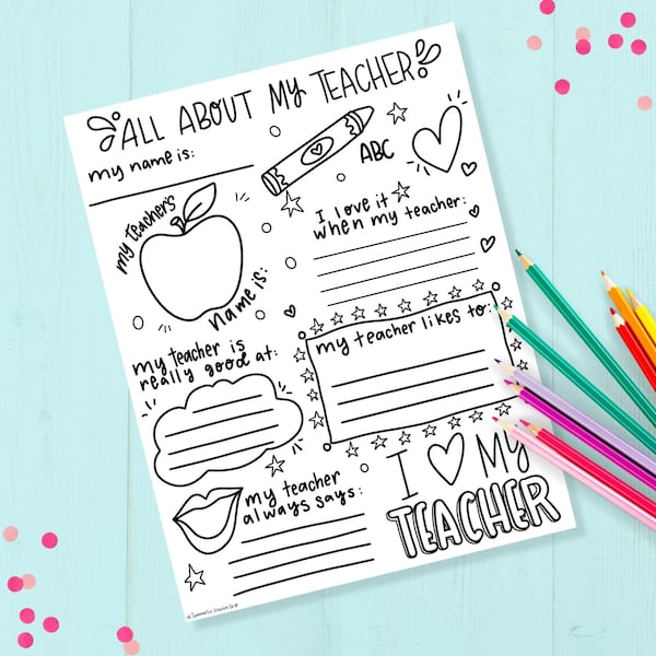 All About My Teacher, Teacher Appreciation Week Gift, Fill in the Blank Printable